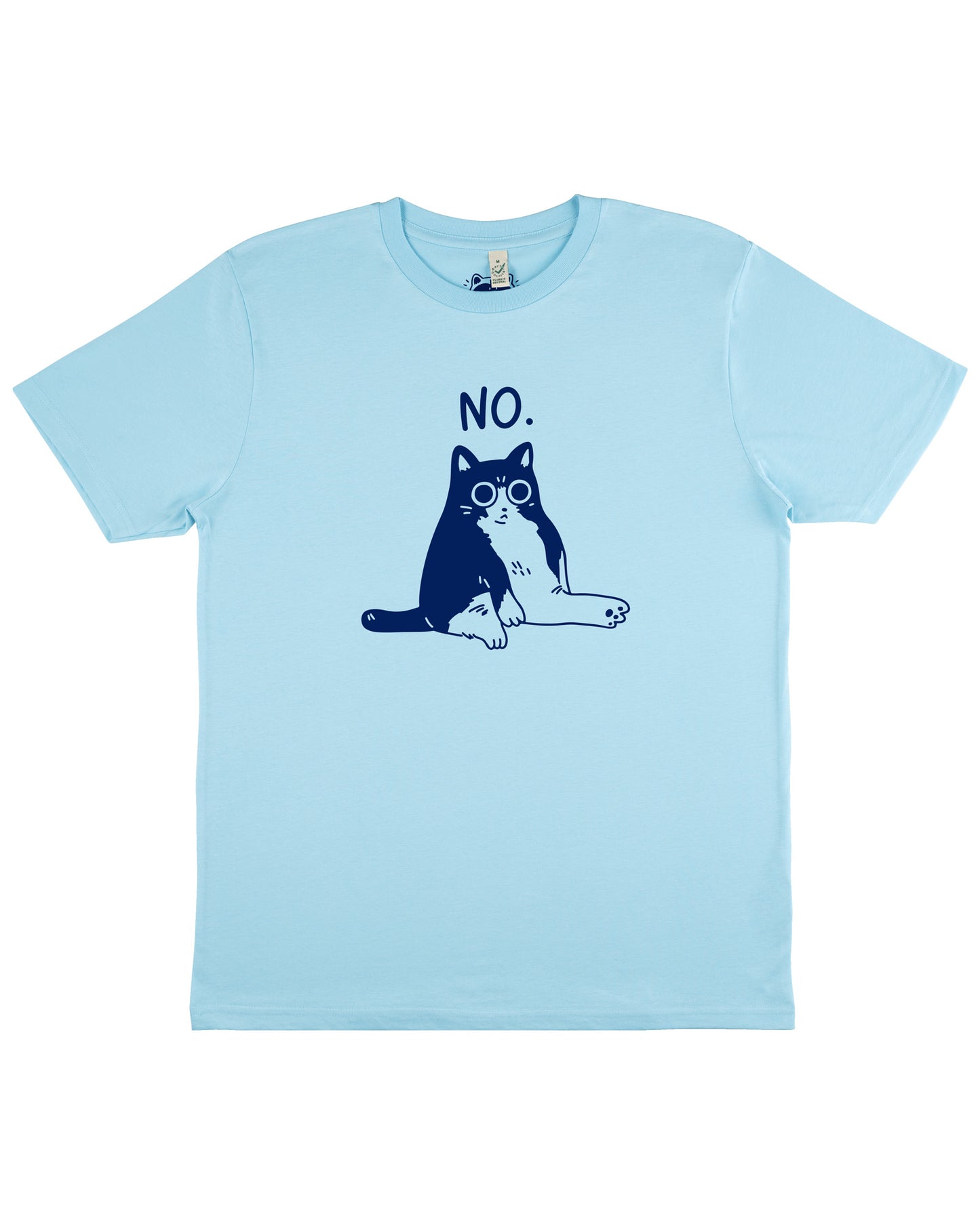 Chubby Cat NO - Hand Printed Light Blue T-shirt