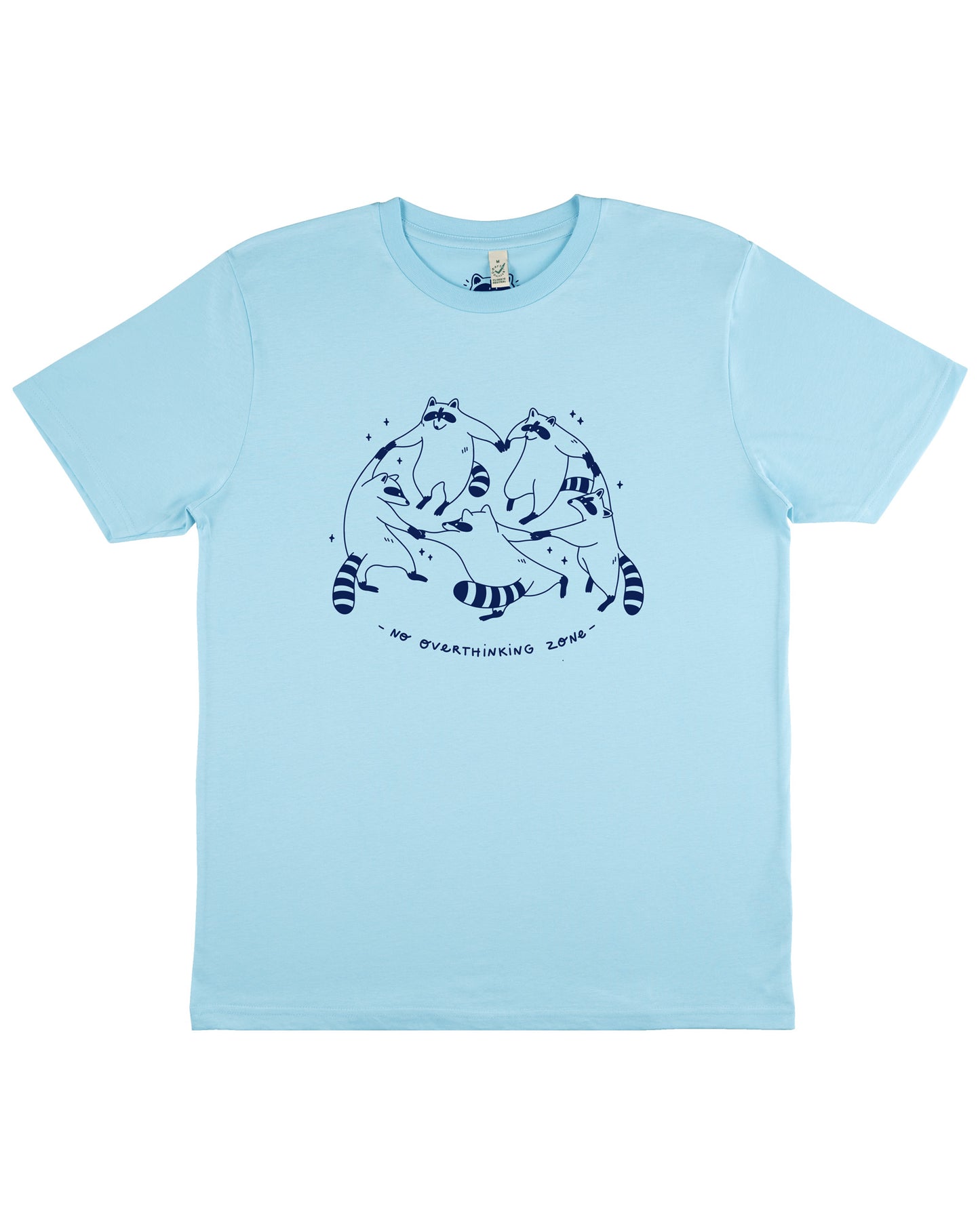 Raccoon Dance - Hand Printed Light Blue T-shirt