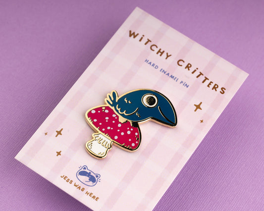 Crow on a Mushroom - Enamel Pin