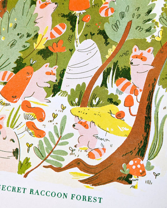 The Secret Raccoon Forest - A4 Riso Print