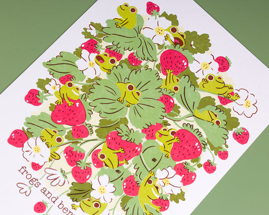 Frogs and Berries - A5 Art Print