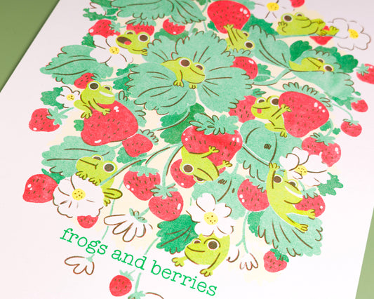 Frogs and Berries - A4 Riso Print