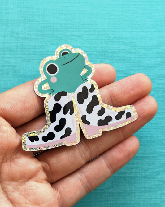 Cowboy Frog - Glitter Vinyl Sticker