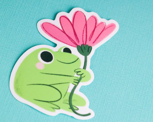 Frog with Flower - Vinyl Sticker