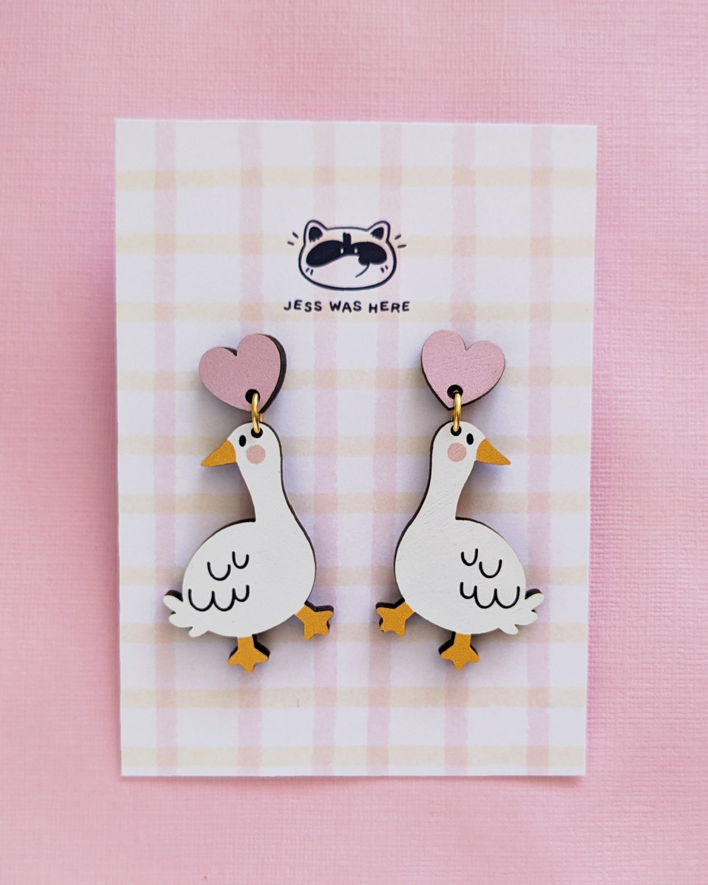 Geese with Hearts - Wooden Earrings