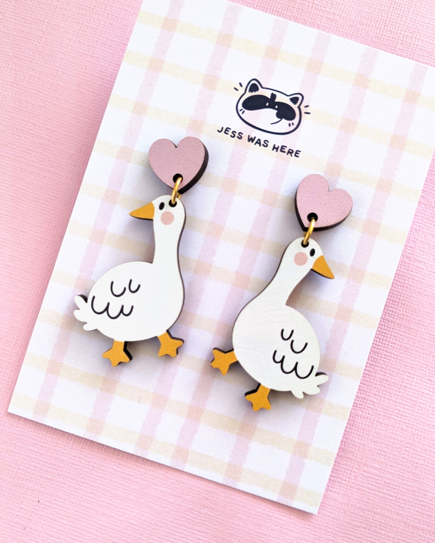 Geese with Hearts - Wooden Earrings