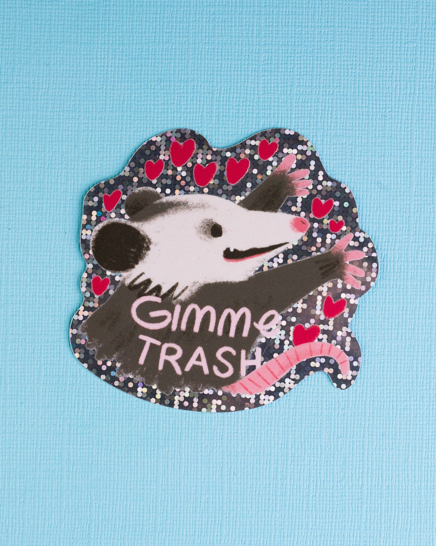 PREORDER Possum Gimme Trash - Glitter Vinyl Sticker