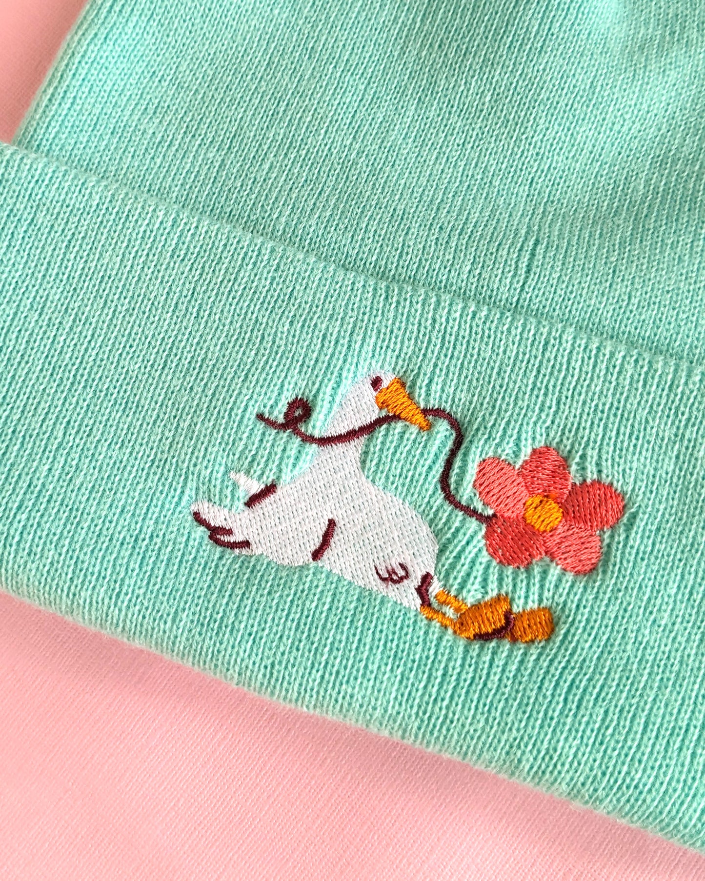 Goose and Flower - Mint Beanie