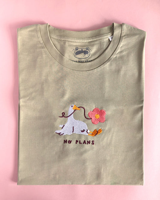 No Plans - Embroidered Sage T-shirt