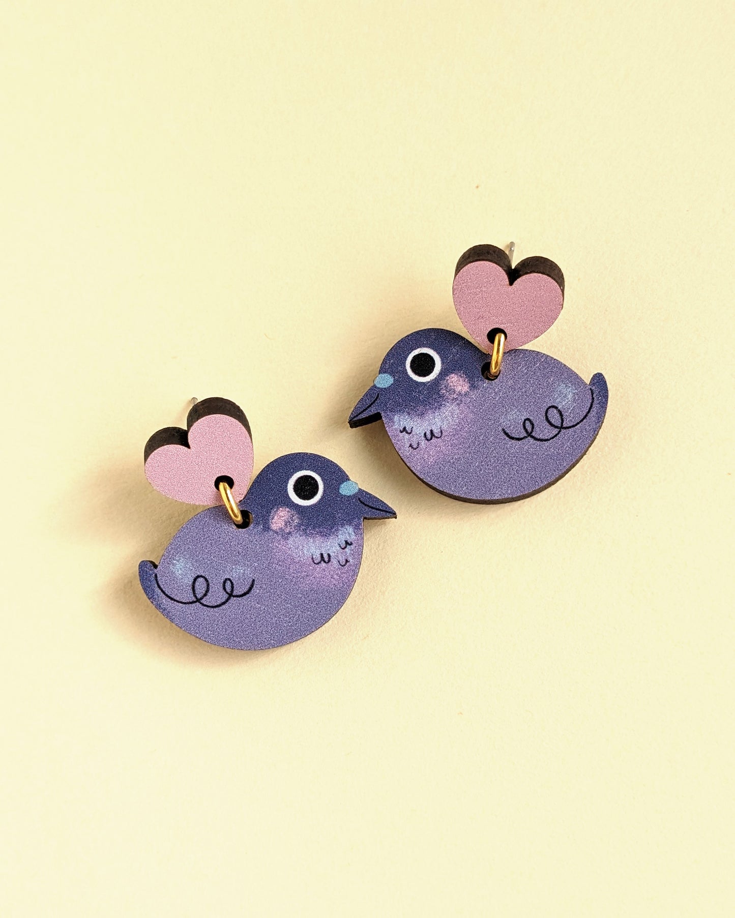 Pigeons & Hearts - Wooden Earrings