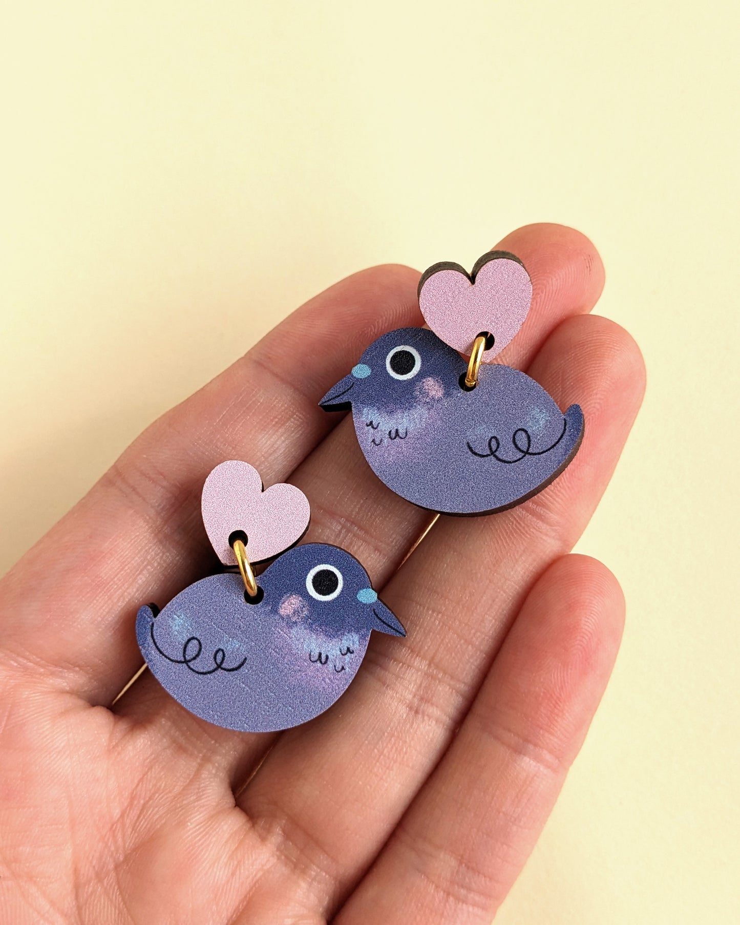 Pigeons & Hearts - Wooden Earrings