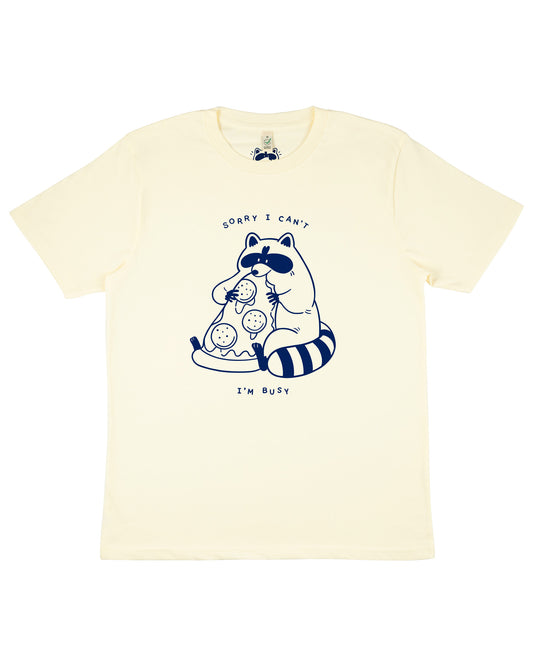 Pizza Raccoon - Hand Printed Vanilla T-shirt