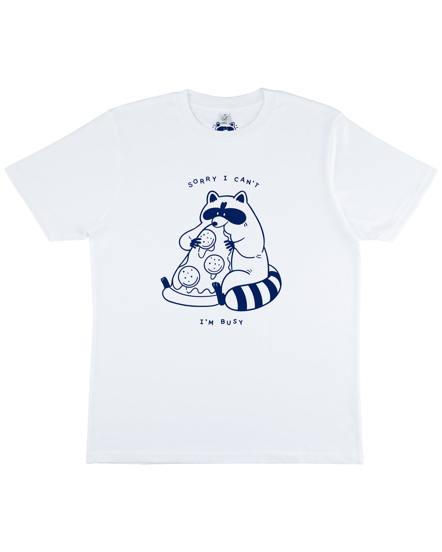 Pizza Raccoon - Hand Printed White T-shirt