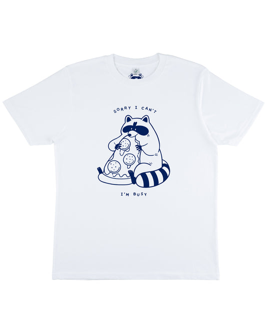 Pizza Raccoon - 3XL - Hand Printed White T-shirt