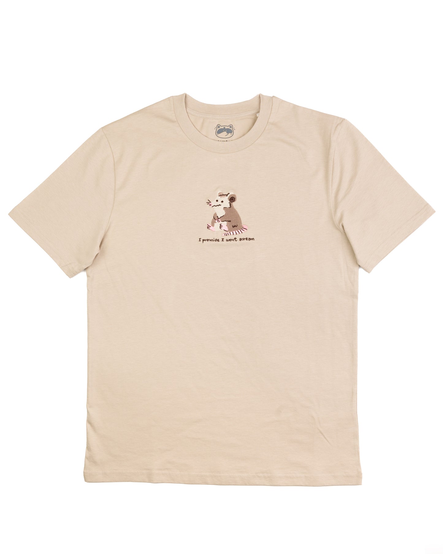 I promise I won't scream - Possum Embroidered Sand T-shirt