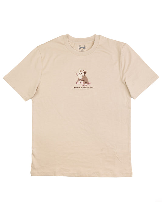I promise I won't scream - Possum Embroidered Sand T-shirt