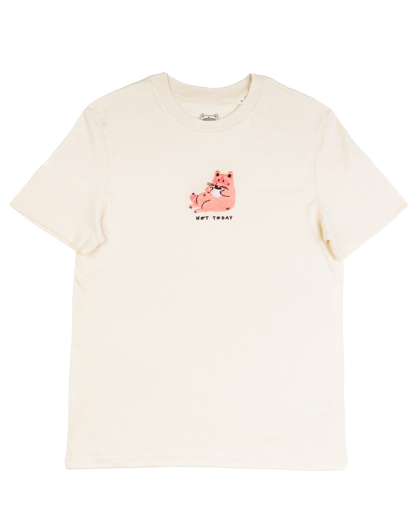 OLD VERSION Not Today - Raccoon Embroidered Natural White T-shirt