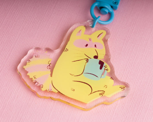 Caffeinated Raccoon - Acrylic Keychain