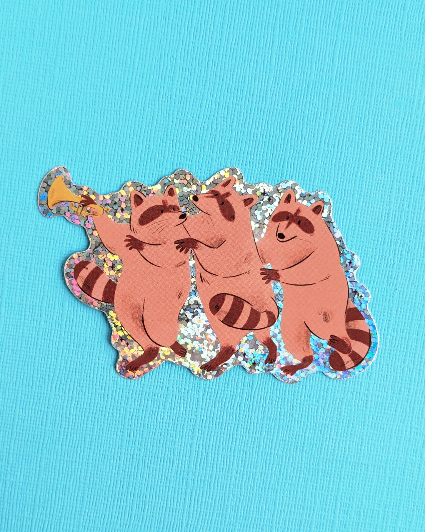 Raccoon Conga - Glitter Vinyl Sticker