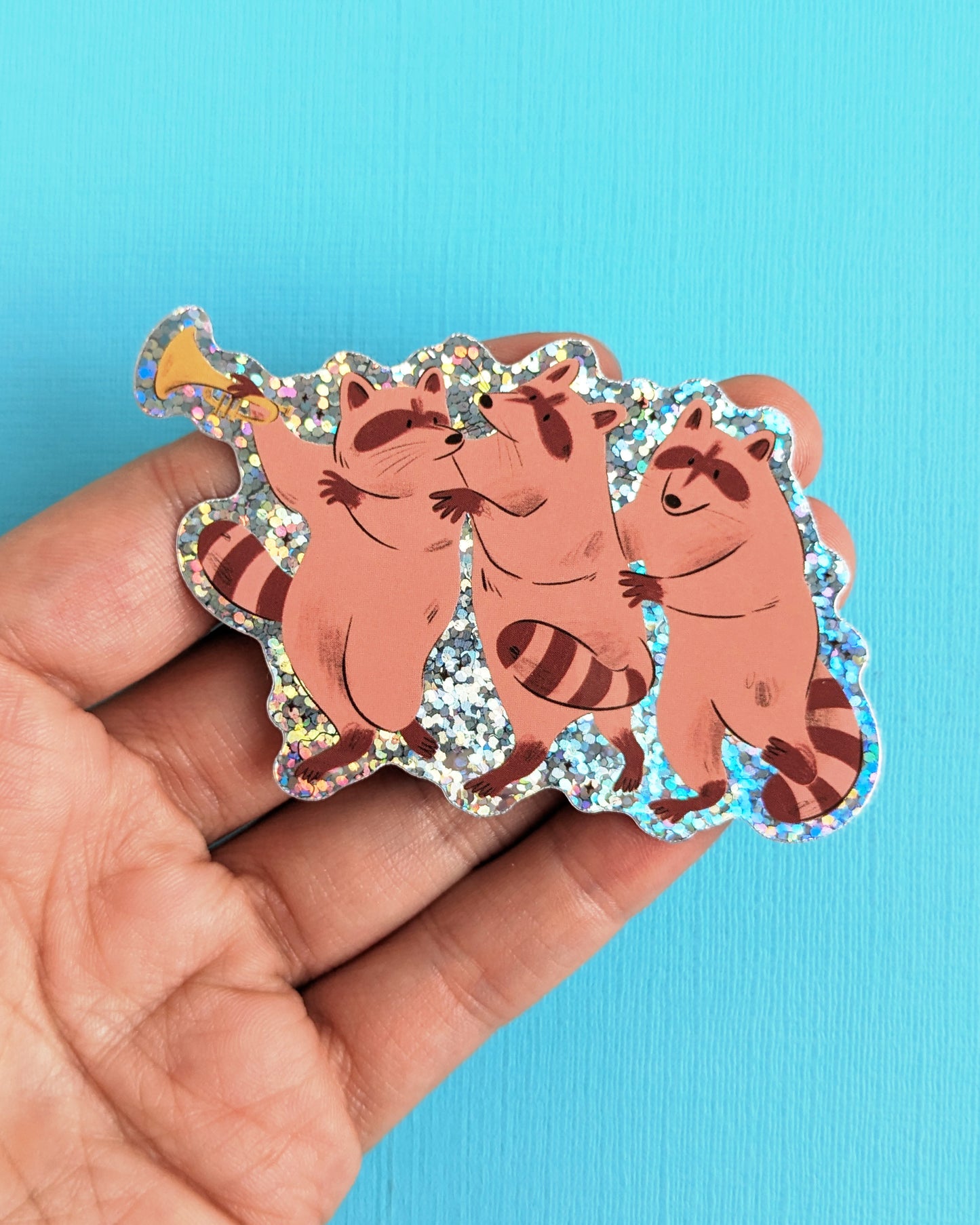 Raccoon Conga - Glitter Vinyl Sticker