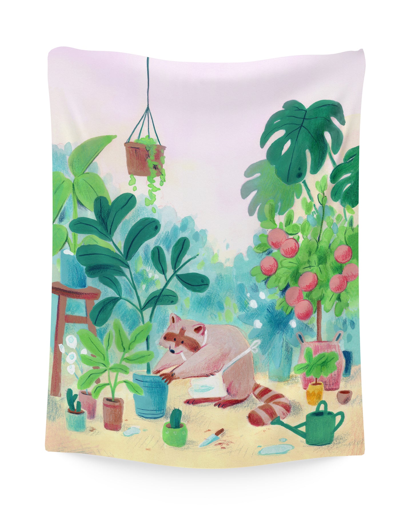 Raccoon Gardener - Fabric Tapestry