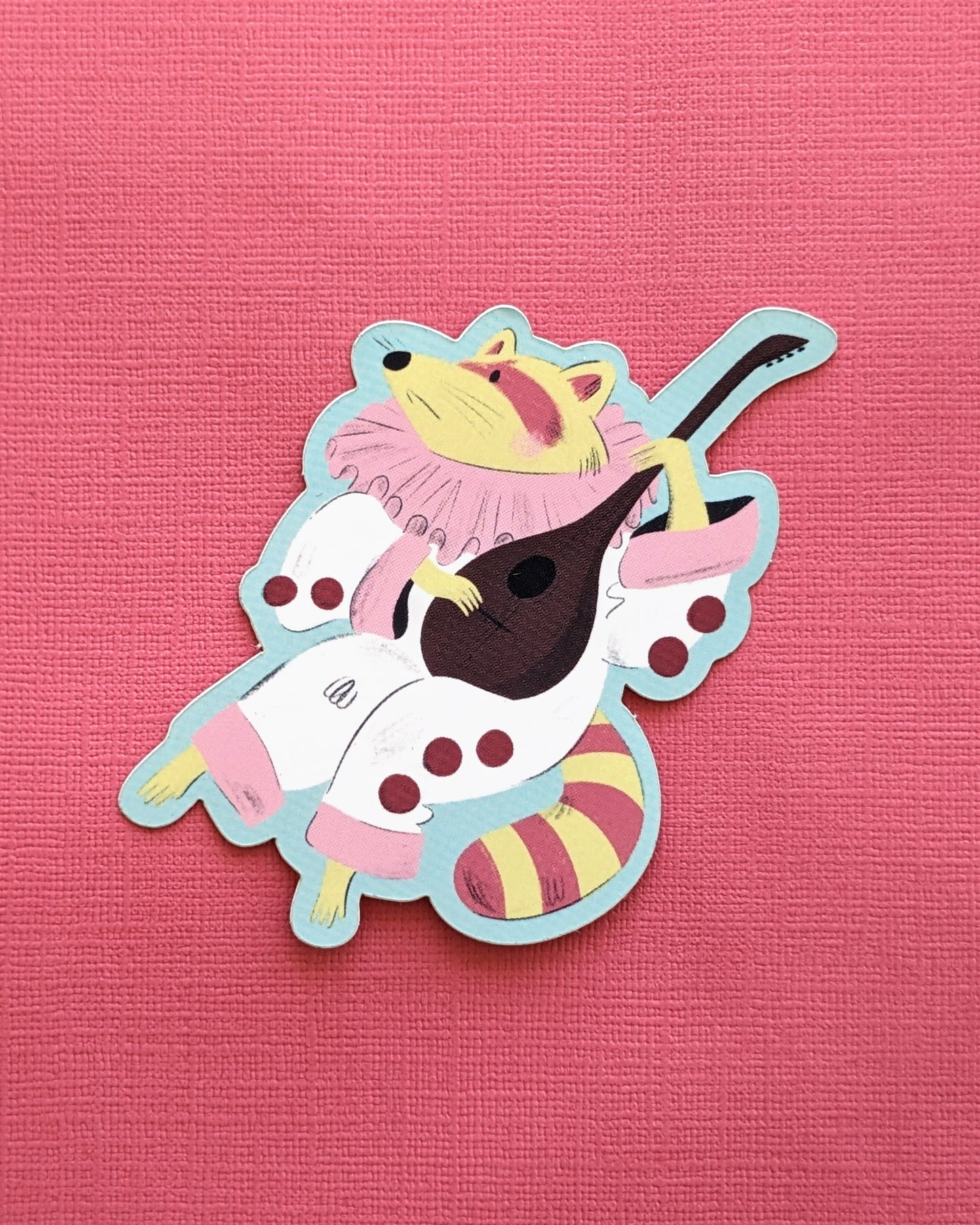 Raccoon Pierrot with Lute - Vinyl Sticker