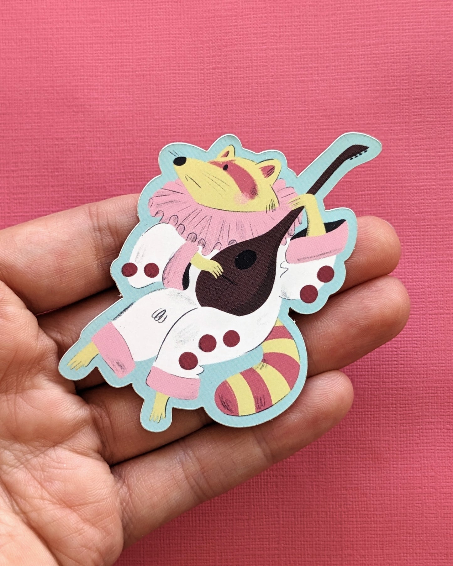 Raccoon Pierrot with Lute - Vinyl Sticker