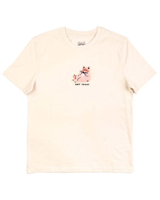 Not Today - Raccoon Embroidered Off White T-shirt
