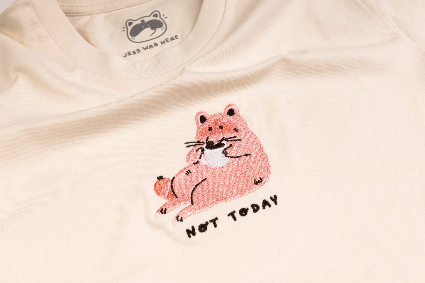 NEW VERSION Not Today - Raccoon Embroidered Off White T-shirt