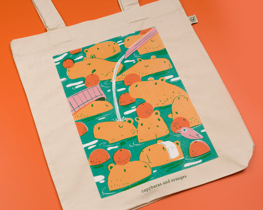 Capybaras and Oranges - Cotton Tote Bag