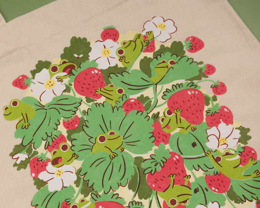 Frogs and Berries - Cotton Tote Bag