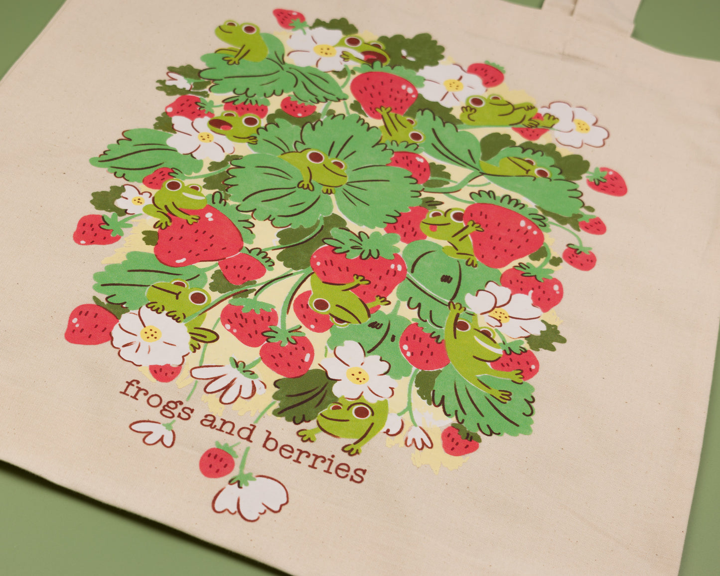 Frogs and Berries - Cotton Tote Bag