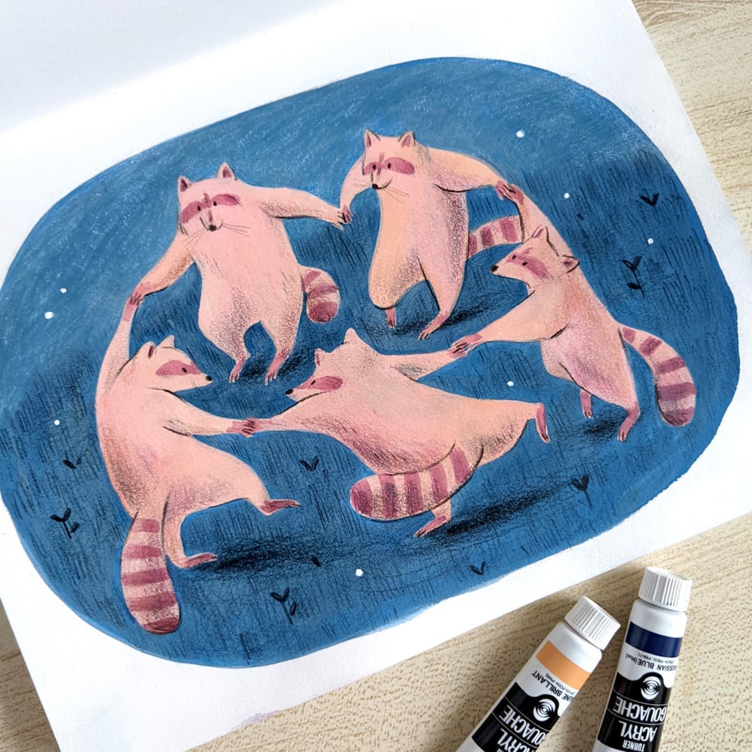 Dancing Raccoons - A5/A4 Art Print