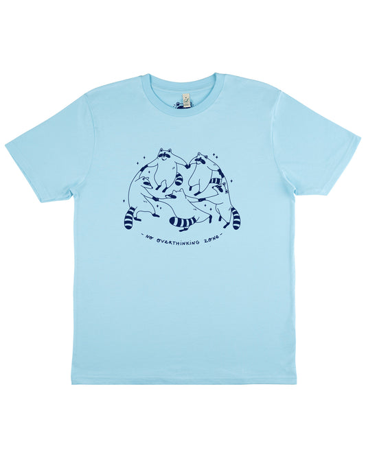 Raccoon Dance - Hand Printed Light Blue T-shirt