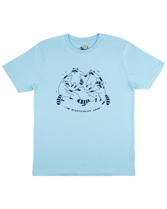 Raccoon Dance - Hand Printed Light Blue T-shirt