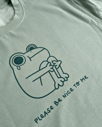 Please Be Nice to Me - Frog Dusty Green Sweatshirt