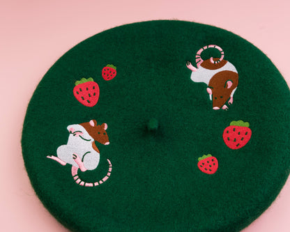Rats and Strawberries - Wool Beret