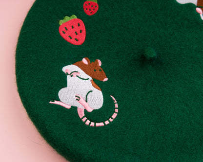 Rats and Strawberries - Wool Beret