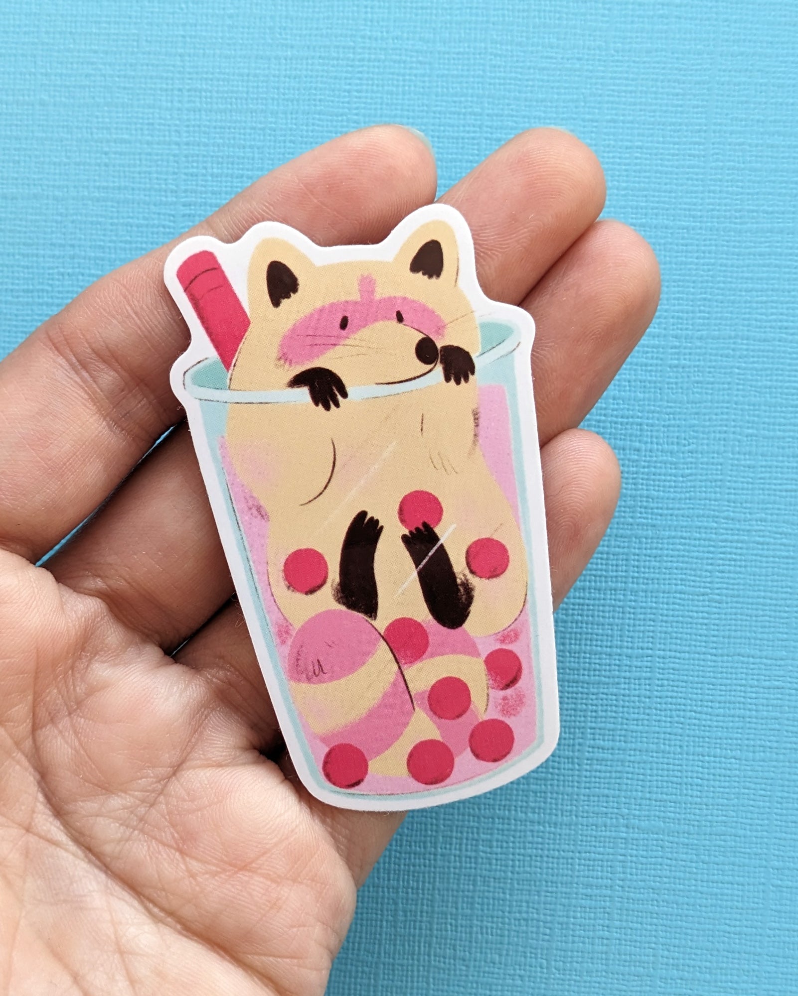 Boba Raccoon Vinyl Sticker