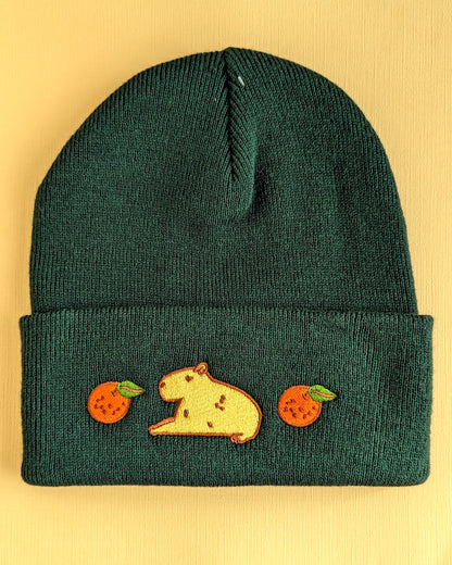 Capybara and Oranges - Forest Green Beanie