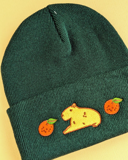 Capybara and Oranges - Forest Green Beanie