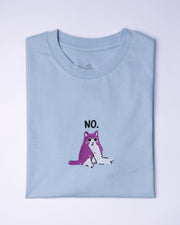 Blue "No" Cat Embroidered T-shirt