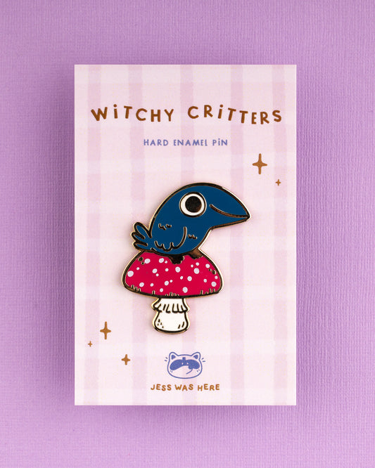 Crow on a Mushroom - Enamel Pin