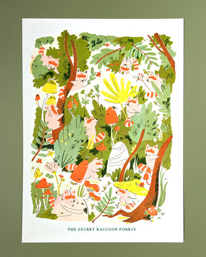 The Secret Raccoon Forest - A4 Riso Print