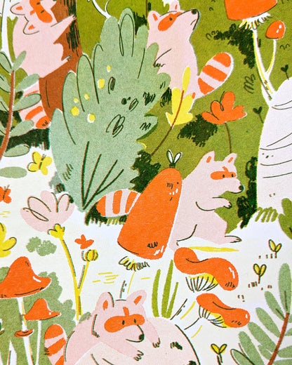 The Secret Raccoon Forest - A4 Riso Print