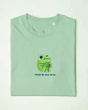 Green Jade "Please Be Nice to Me" Frog Embroidered T-shirt