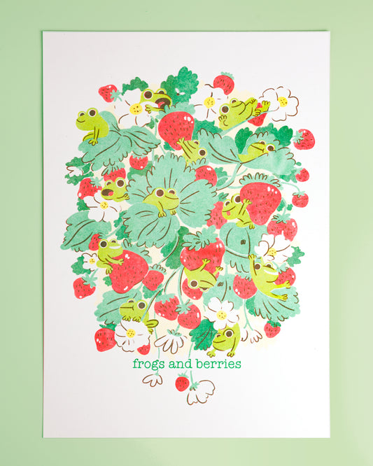Frogs and Berries - A4 Riso Print