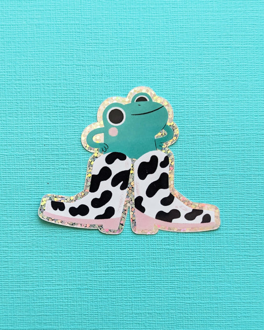 Cowboy Frog - Glitter Vinyl Sticker