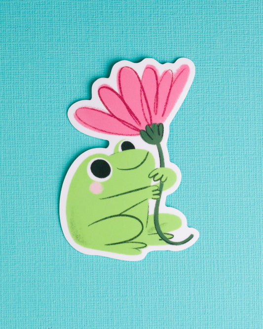 Frog with Flower - Vinyl Sticker
