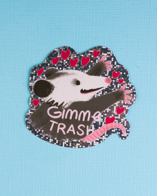 PREORDER Possum Gimme Trash - Glitter Vinyl Sticker